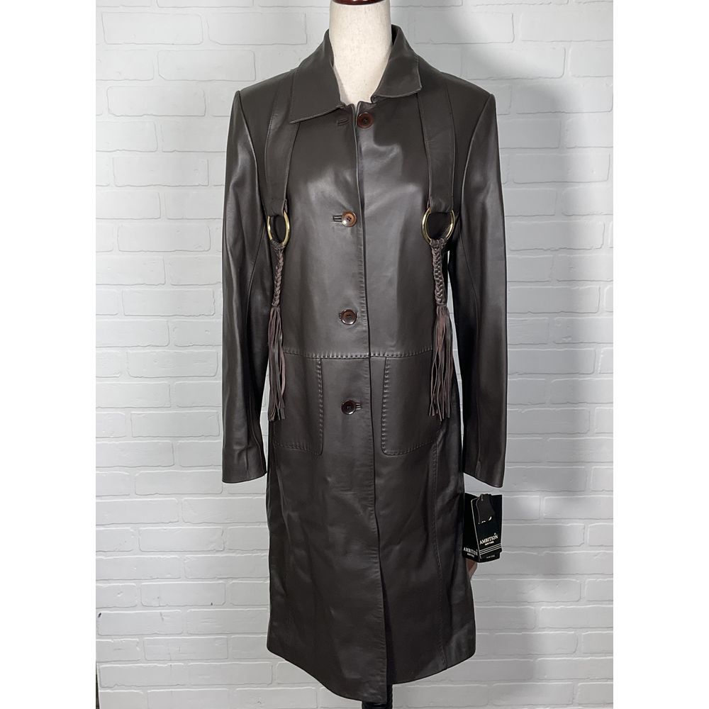 Ambition NY Coat Women XL Brown Leather Long Braided Belt. Beautiful coat.